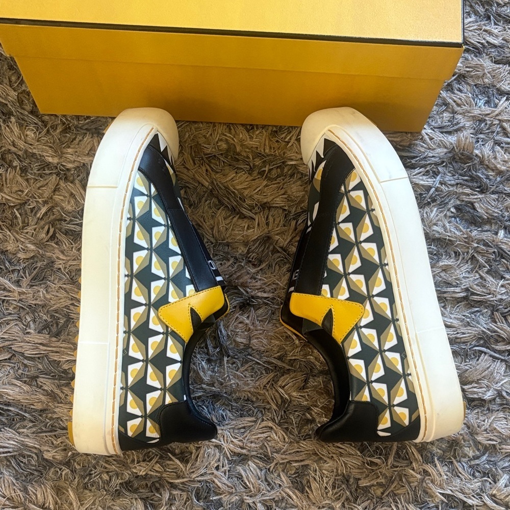 Fendi Black and Yellow Geometric Designed Sneakers, Size Women’s 36 EUR - Picture 5 of 10